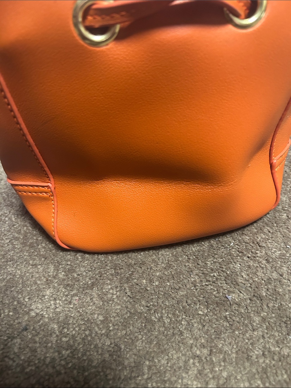 Contrast Stitch Orange Bucket Bag with Tassel Drawstring - Picture 4 of 13